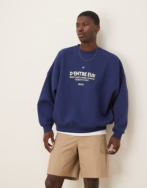 DESIGN Sweatshirt With Chest Print In Navy