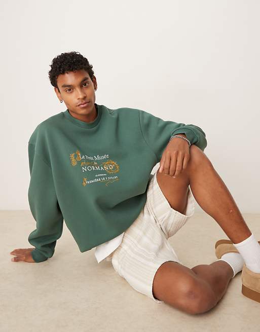 DESIGN sweatshirt with embroidery and print chest in green