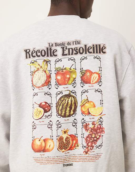 DESIGN Sweatshirt With Fruit Back Print In Grey Marl