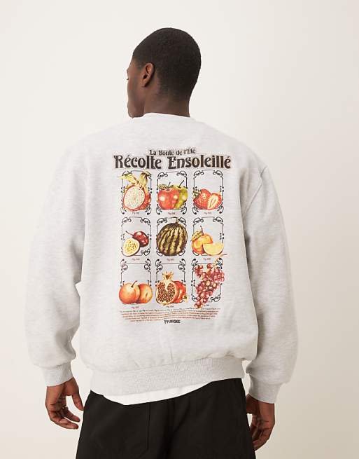 DESIGN Sweatshirt With Fruit Back Print In Grey Marl