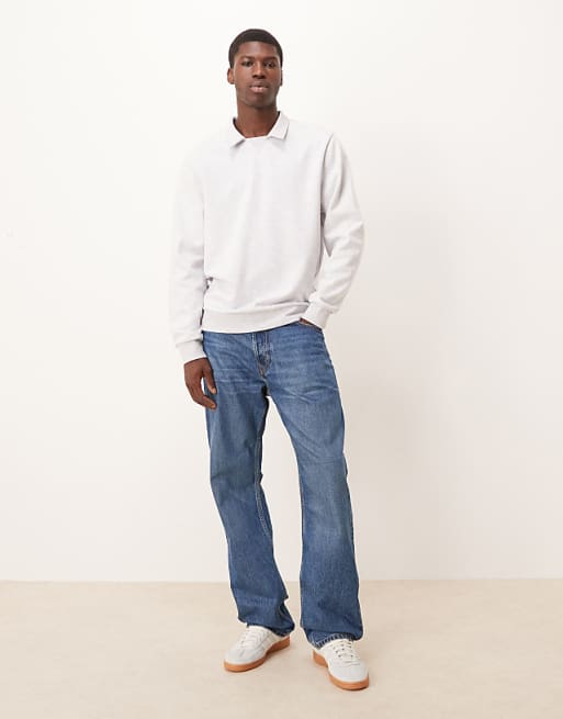 DESIGN Sweatshirt With Ribbed Collar In Grey Marl Scuba-style Fabric