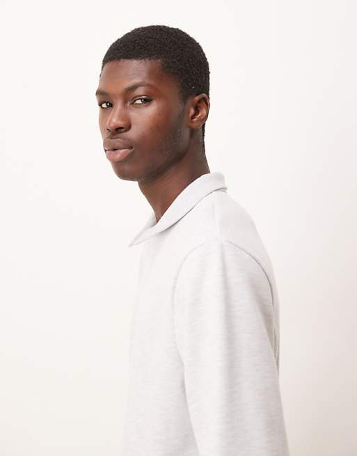 DESIGN Sweatshirt With Ribbed Collar In Grey Marl Scuba-style Fabric