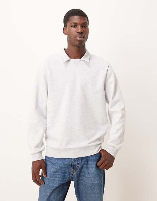 DESIGN sweatshirt with ribbed collar in grey marl scuba-style fabric