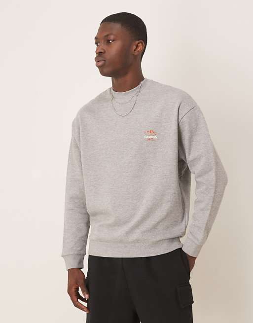 DESIGN Sweatshirt With Shrimp Prints In Grey Marl
