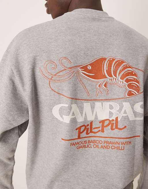 DESIGN Sweatshirt With Shrimp Prints In Grey Marl