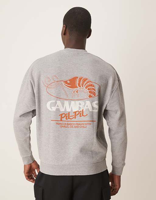 DESIGN sweatshirt with Shrimp prints in grey marl