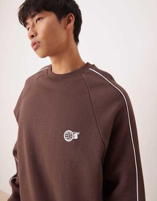 DESIGN Sweatshirt With Sporty Print In Brown