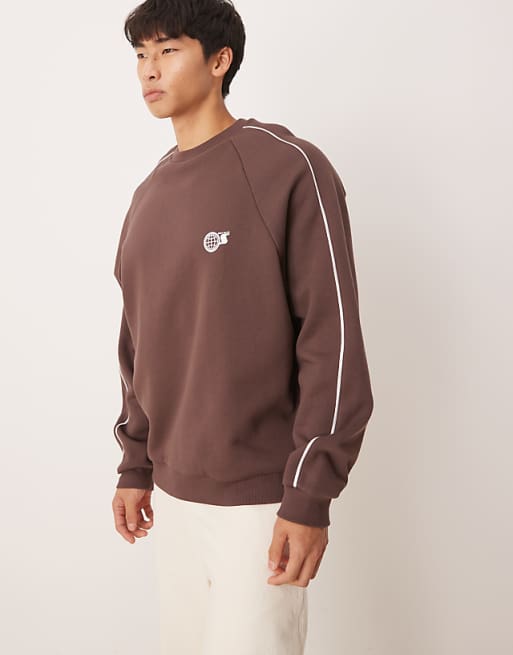 DESIGN Sweatshirt With Sporty Print In Brown