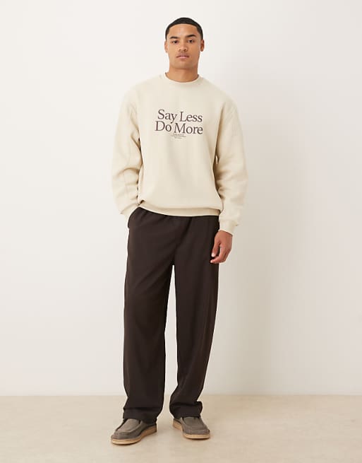 DESIGN Sweatshirt With Text Print In Beige