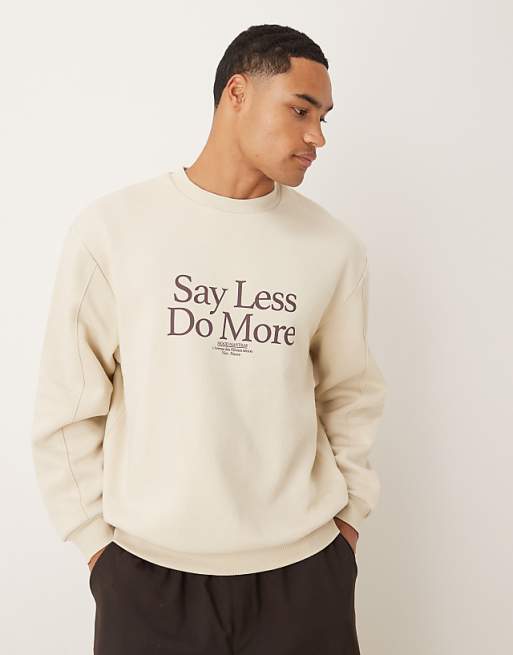 DESIGN Sweatshirt With Text Print In Beige