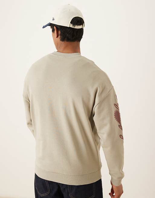 DESIGN Sweatshirt With Text Sleeve Prints In Stone