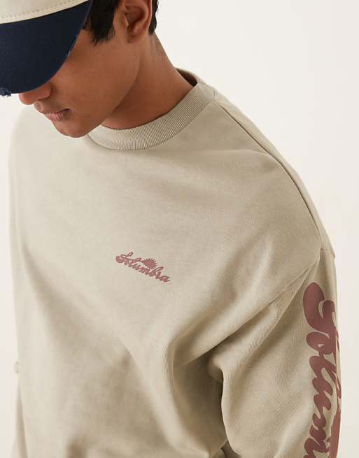 DESIGN Sweatshirt With Text Sleeve Prints In Stone