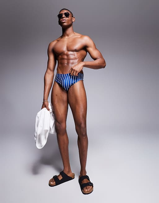 DESIGN Swim Briefs In Navy And White Stripe