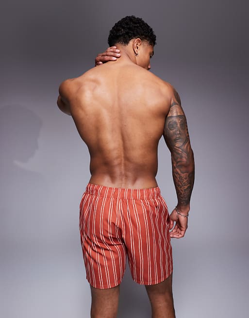 DESIGN Swim Short In Mid Length In Orange Stripe