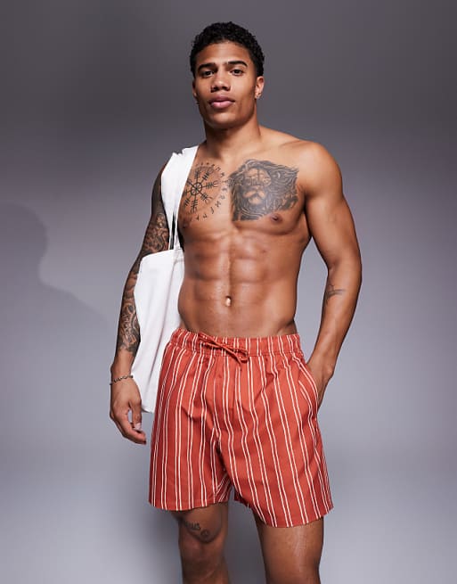 DESIGN Swim Short In Mid Length In Orange Stripe