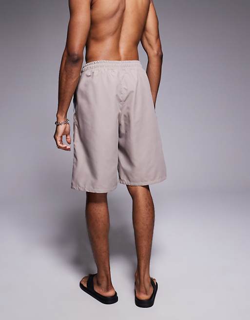 DESIGN Swim Shorts In Long Length In Beige