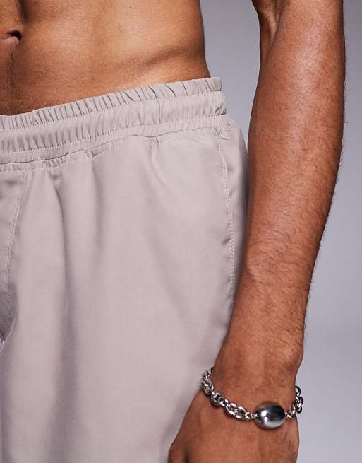DESIGN Swim Shorts In Long Length In Beige