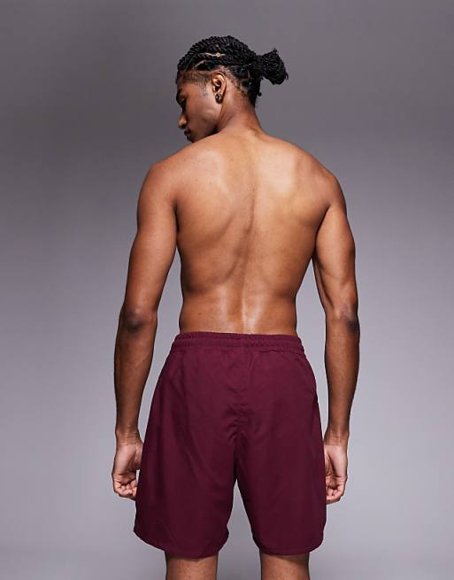 DESIGN Swim Shorts In Long Length In Burgundy