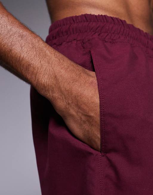 DESIGN Swim Shorts In Long Length In Burgundy