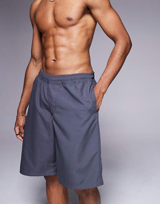 DESIGN Swim Shorts In Long Length In Charcoal