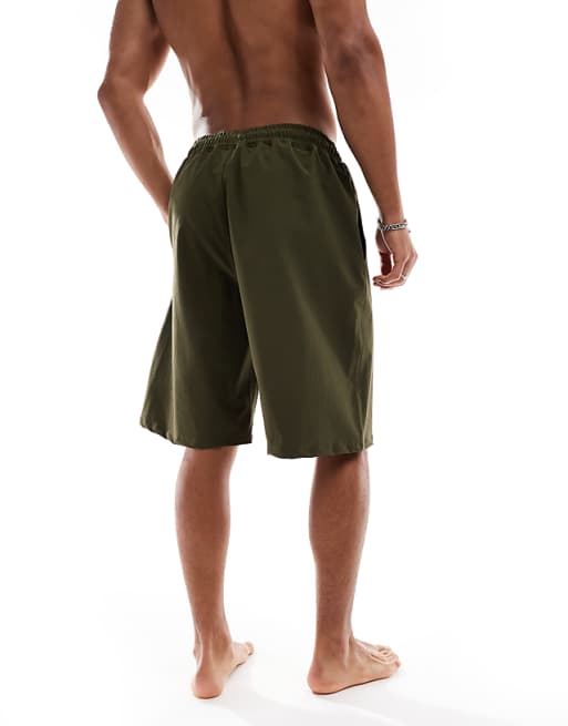 DESIGN Swim Shorts In Long Length In Green