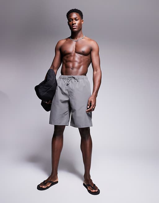 DESIGN swim shorts in long length in grey