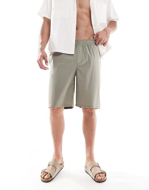 DESIGN Swim Shorts In Long Length In Sage Green