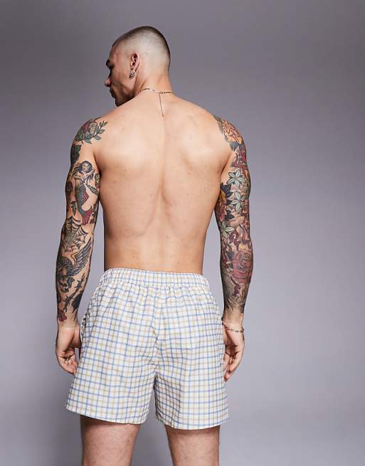 DESIGN Swim Shorts In Mid Length In Blue Check