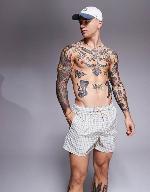 DESIGN swim shorts in mid length in blue check