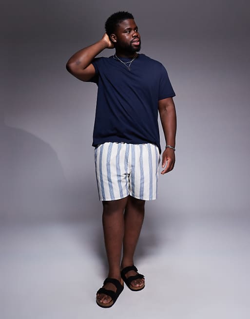 DESIGN Swim Shorts In Mid Length In Blue Stripe