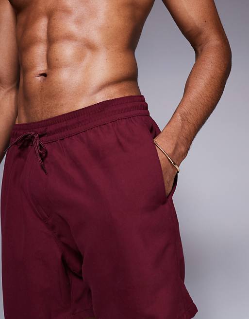 DESIGN Swim Shorts In Mid Length In Burgundy