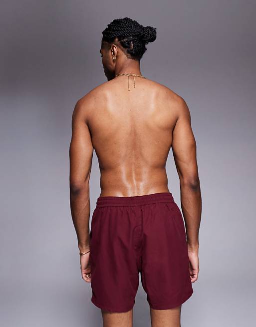 DESIGN Swim Shorts In Mid Length In Burgundy