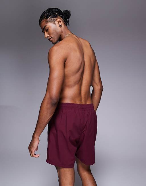 DESIGN Swim Shorts In Mid Length In Burgundy