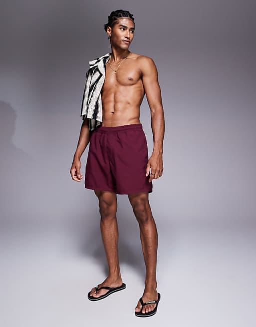 DESIGN Swim Shorts In Mid Length In Burgundy