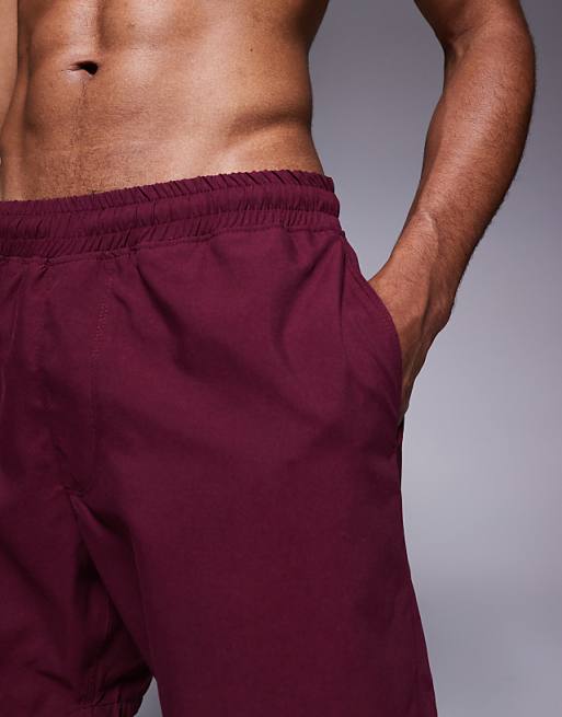 DESIGN Swim Shorts In Mid Length In Burgundy