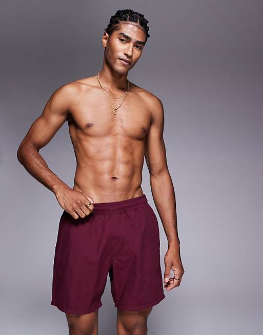 DESIGN swim shorts in mid length in burgundy