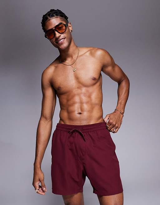 DESIGN swim shorts in mid length in burgundy