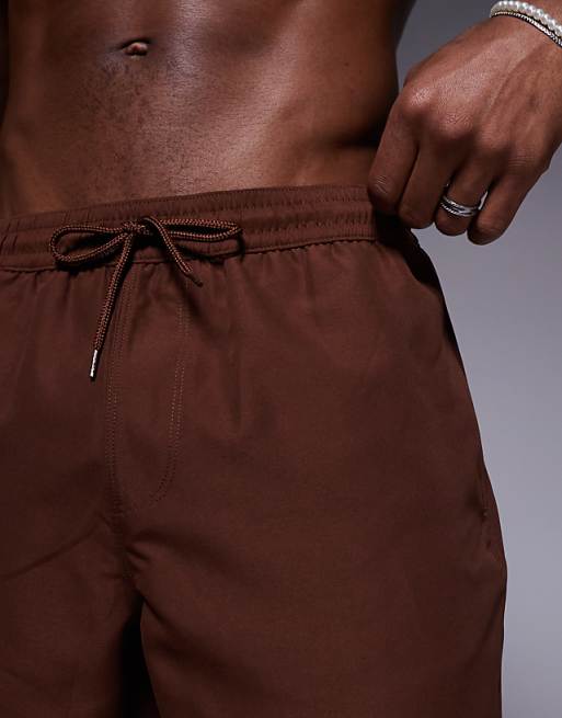 DESIGN Swim Shorts In Mid Length In Dark Brown