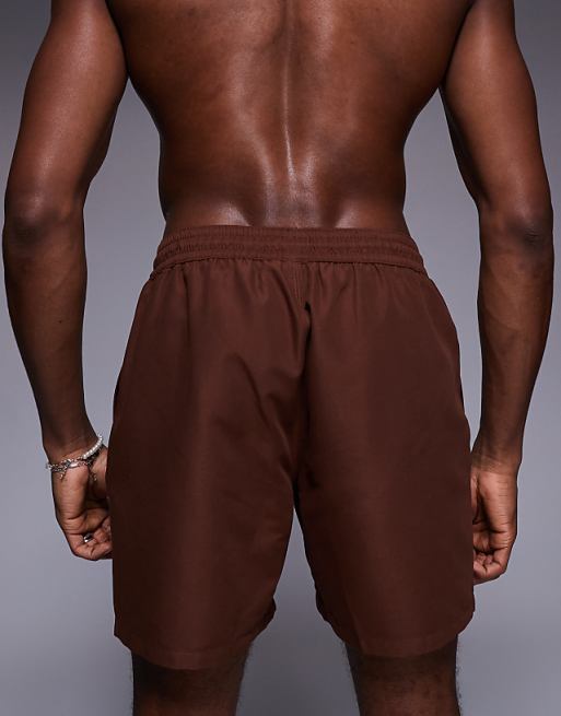 DESIGN Swim Shorts In Mid Length In Dark Brown