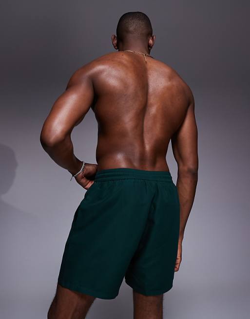 DESIGN Swim Shorts In Mid Length In Dark Green