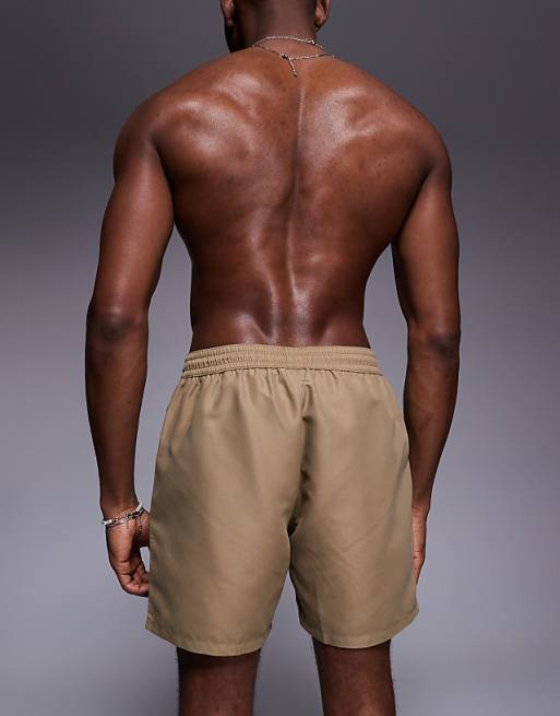 DESIGN Swim Shorts In Mid Length In Dark Stone