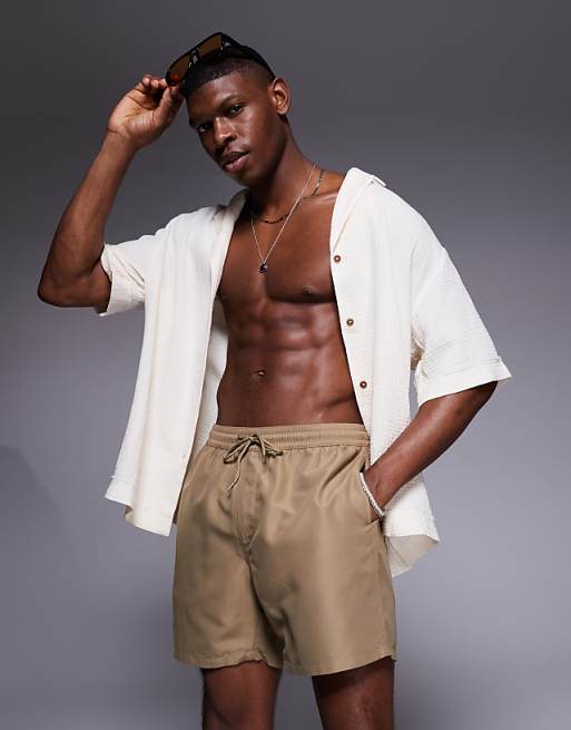 DESIGN swim shorts in mid length in dark stone