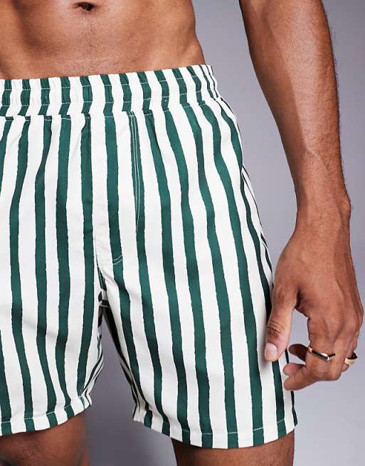 DESIGN Swim Shorts In Mid Length In Green Stripe