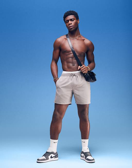 DESIGN Swim Shorts In Mid Length In Grey
