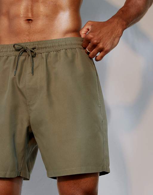 DESIGN Swim Shorts In Mid Length In Khaki