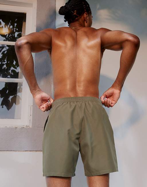 DESIGN Swim Shorts In Mid Length In Khaki