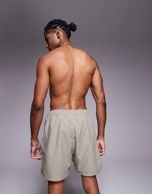 DESIGN Swim Shorts In Mid Length In Khaki