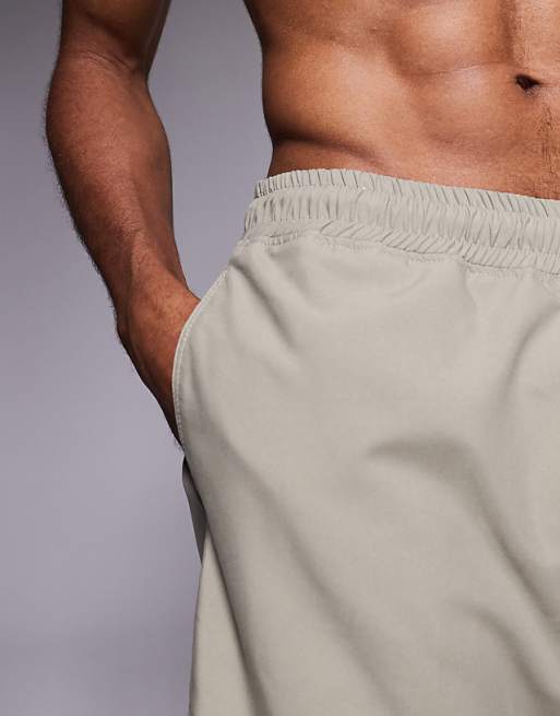 DESIGN Swim Shorts In Mid Length In Khaki
