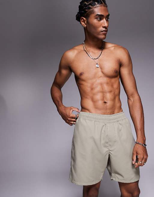 DESIGN swim shorts in mid length in khaki