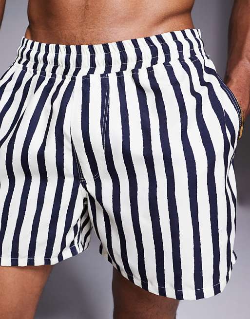 DESIGN Swim Shorts In Mid Length In Navy Stripe